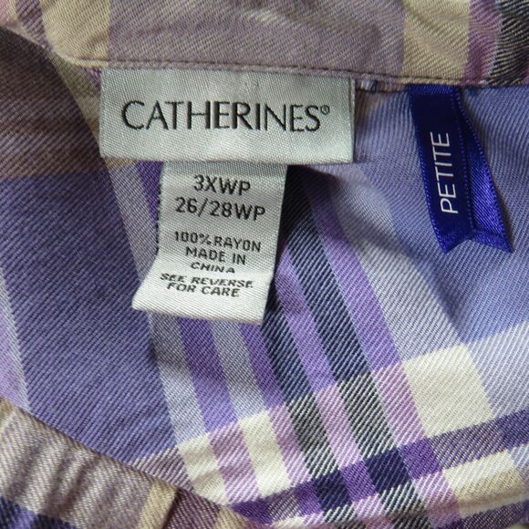 Catherines Purple Plaid Button Up Collared Shirt Plus Size 3X PETITE - Picture 7 of 8